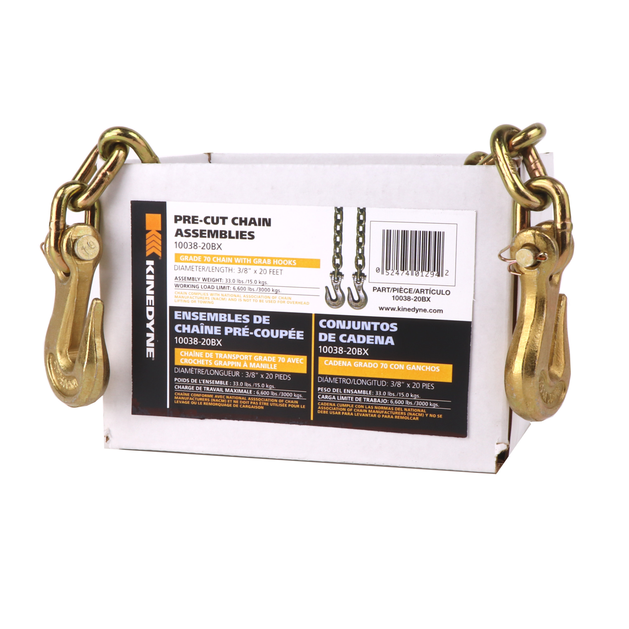Kinedyne Grade 70 Chain Assembly with Grab Hooks, 3/8in. x 20ft., 6600-Lb. Capacity, Model# 10038-20BX
